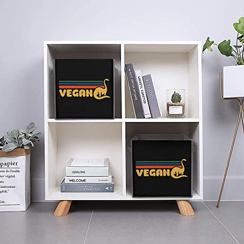 Jurassic Vegan Dinosaur Giraffe Canvas Collapsible Storage Bins Cube Organizer Baskets with Handles for Home Office Car