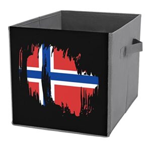 Retro Norwegian Flag Canvas Collapsible Storage Bins Cube Organizer Baskets with Handles for Home Office Car