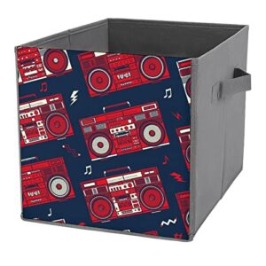 classic vintage retro style boombox radio canvas collapsible storage bins cube organizer baskets with handles for home office car