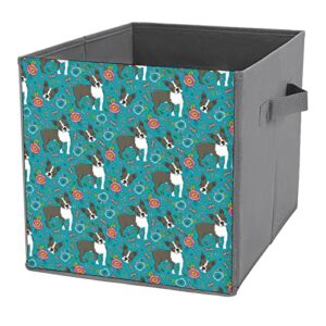 boston terrier french bulldog canvas collapsible storage bins cube organizer baskets with handles for home office car