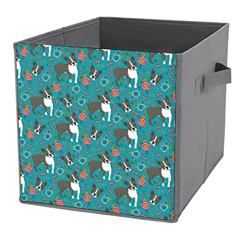 Boston Terrier French Bulldog Canvas Collapsible Storage Bins Cube Organizer Baskets with Handles for Home Office Car