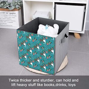 Boston Terrier French Bulldog Canvas Collapsible Storage Bins Cube Organizer Baskets with Handles for Home Office Car