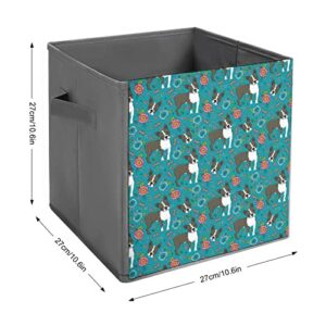 Boston Terrier French Bulldog Canvas Collapsible Storage Bins Cube Organizer Baskets with Handles for Home Office Car