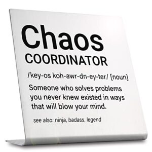 chaos coordinator gifts for women, funny office gifts for coworkers friends boss, funny office desk decorations sign for home office bar cubicle table shelf decor (chaos)