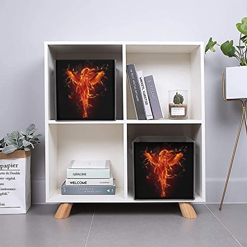 Burning Angel of Flame Canvas Collapsible Storage Bins Cube Organizer Baskets with Handles for Home Office Car