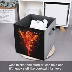 Burning Angel of Flame Canvas Collapsible Storage Bins Cube Organizer Baskets with Handles for Home Office Car