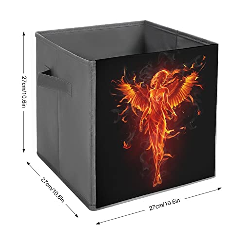 Burning Angel of Flame Canvas Collapsible Storage Bins Cube Organizer Baskets with Handles for Home Office Car