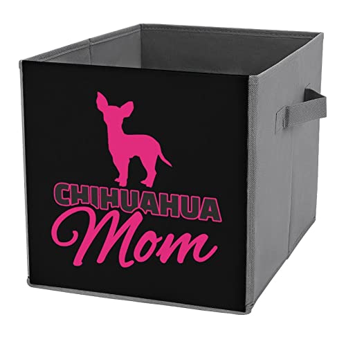 Chihuahua Mom Dog Canvas Collapsible Storage Bins Cube Organizer Baskets with Handles for Home Office Car