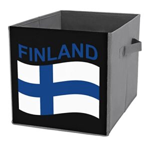 flag of finland canvas collapsible storage bins cube organizer baskets with handles for home office car