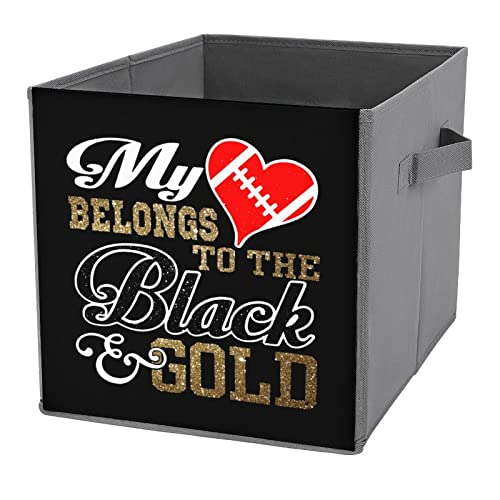 My Heart Belongs to Black Gold Canvas Collapsible Storage Bins Cube Organizer Baskets with Handles for Home Office Car