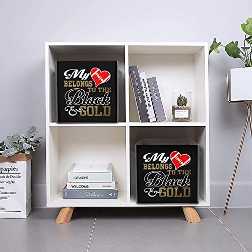 My Heart Belongs to Black Gold Canvas Collapsible Storage Bins Cube Organizer Baskets with Handles for Home Office Car