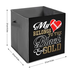 My Heart Belongs to Black Gold Canvas Collapsible Storage Bins Cube Organizer Baskets with Handles for Home Office Car