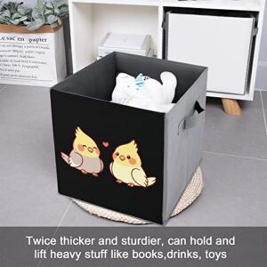 Cute Cartoon Cockatiel Canvas Collapsible Storage Bins Cube Organizer Baskets with Handles for Home Office Car