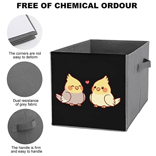 Cute Cartoon Cockatiel Canvas Collapsible Storage Bins Cube Organizer Baskets with Handles for Home Office Car