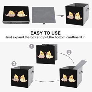 Cute Cartoon Cockatiel Canvas Collapsible Storage Bins Cube Organizer Baskets with Handles for Home Office Car