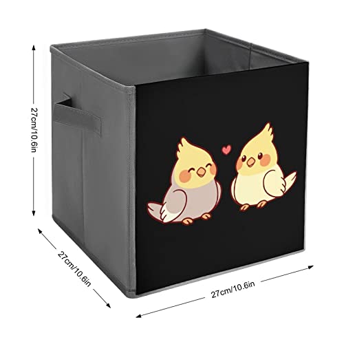 Cute Cartoon Cockatiel Canvas Collapsible Storage Bins Cube Organizer Baskets with Handles for Home Office Car