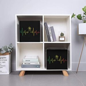 Black Heartbeat Fist Canvas Collapsible Storage Bins Cube Organizer Baskets with Handles for Home Office Car