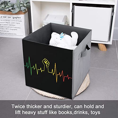 Black Heartbeat Fist Canvas Collapsible Storage Bins Cube Organizer Baskets with Handles for Home Office Car