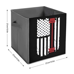 Gym Weightlifting American USA Flag Canvas Collapsible Storage Bins Cube Organizer Baskets with Handles for Home Office Car