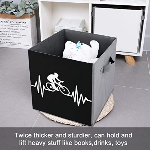 Bike Cycling Heartbeat Lifeline Canvas Collapsible Storage Bins Cube Organizer Baskets with Handles for Home Office Car