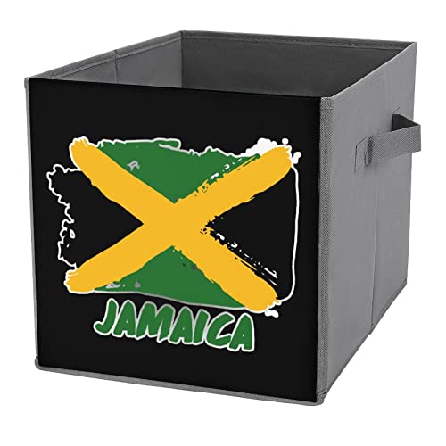 Jamaica Flag Canvas Collapsible Storage Bins Cube Organizer Baskets with Handles for Home Office Car