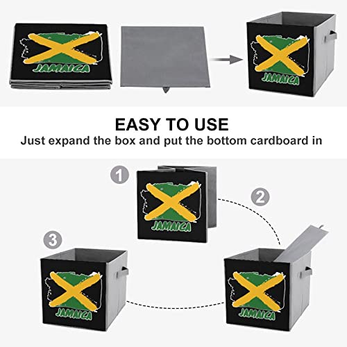 Jamaica Flag Canvas Collapsible Storage Bins Cube Organizer Baskets with Handles for Home Office Car