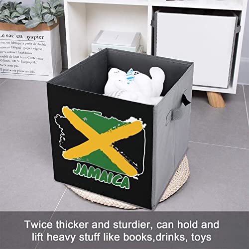 Jamaica Flag Canvas Collapsible Storage Bins Cube Organizer Baskets with Handles for Home Office Car