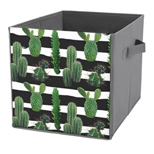 cactus on stripes canvas collapsible storage bins cube organizer baskets with handles for home office car