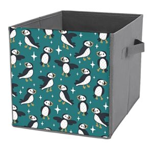 Puffins with Stars Canvas Collapsible Storage Bins Cube Organizer Baskets with Handles for Home Office Car