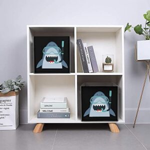 Funny Diving Shark Canvas Collapsible Storage Bins Cube Organizer Baskets with Handles for Home Office Car