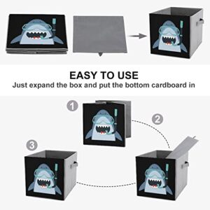 Funny Diving Shark Canvas Collapsible Storage Bins Cube Organizer Baskets with Handles for Home Office Car