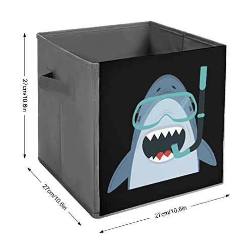 Funny Diving Shark Canvas Collapsible Storage Bins Cube Organizer Baskets with Handles for Home Office Car