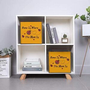 Ladybird Home is Where The Mom is Canvas Collapsible Storage Bins Cube Organizer Baskets with Handles for Home Office Car