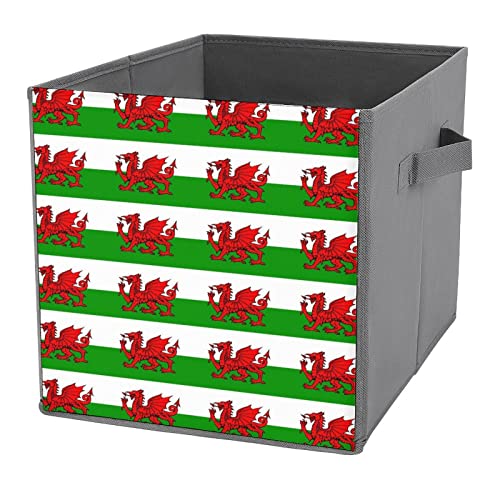 Welsh Dragon Flags Canvas Collapsible Storage Bins Cube Organizer Baskets with Handles for Home Office Car