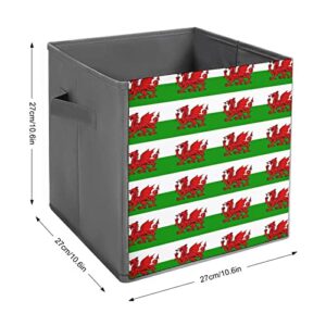 Welsh Dragon Flags Canvas Collapsible Storage Bins Cube Organizer Baskets with Handles for Home Office Car