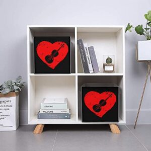 Heart Violin Love Canvas Collapsible Storage Bins Cube Organizer Baskets with Handles for Home Office Car