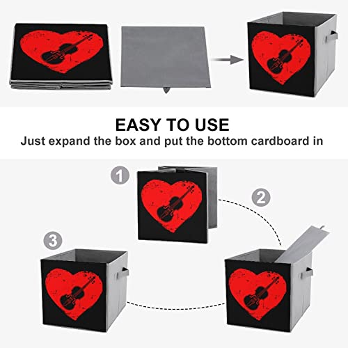 Heart Violin Love Canvas Collapsible Storage Bins Cube Organizer Baskets with Handles for Home Office Car