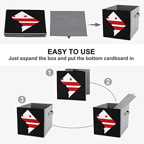 Flag Map of Washington DC Canvas Collapsible Storage Bins Cube Organizer Baskets with Handles for Home Office Car