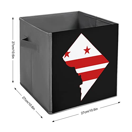 Flag Map of Washington DC Canvas Collapsible Storage Bins Cube Organizer Baskets with Handles for Home Office Car