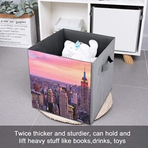 New York Decor NYC Midtown Canvas Collapsible Storage Bins Cube Organizer Baskets with Handles for Home Office Car