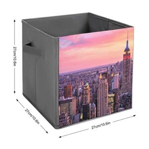 New York Decor NYC Midtown Canvas Collapsible Storage Bins Cube Organizer Baskets with Handles for Home Office Car