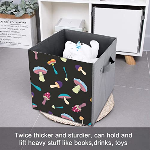 Magic Cute Mushrooms Canvas Collapsible Storage Bins Cube Organizer Baskets with Handles for Home Office Car