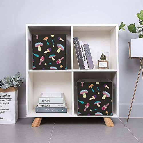 Magic Cute Mushrooms Canvas Collapsible Storage Bins Cube Organizer Baskets with Handles for Home Office Car