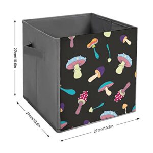 Magic Cute Mushrooms Canvas Collapsible Storage Bins Cube Organizer Baskets with Handles for Home Office Car