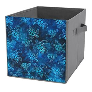 Sea Turtle Animal Canvas Collapsible Storage Bins Cube Organizer Baskets with Handles for Home Office Car