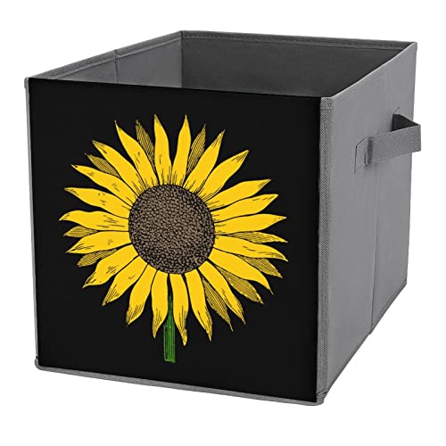 Yellow Sunflower Canvas Collapsible Storage Bins Cube Organizer Baskets with Handles for Home Office Car