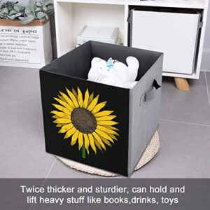 Yellow Sunflower Canvas Collapsible Storage Bins Cube Organizer Baskets with Handles for Home Office Car