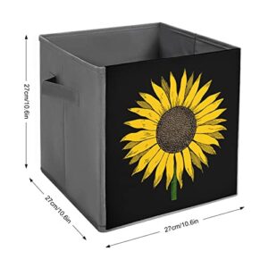 Yellow Sunflower Canvas Collapsible Storage Bins Cube Organizer Baskets with Handles for Home Office Car