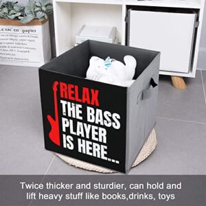 Relax The Bass Player is Here Canvas Collapsible Storage Bins Cube Organizer Baskets with Handles for Home Office Car