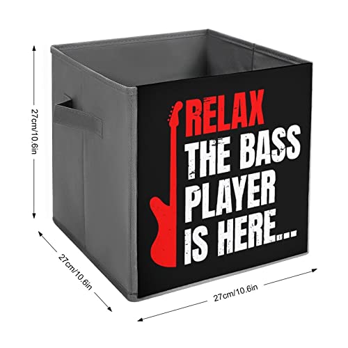 Relax The Bass Player is Here Canvas Collapsible Storage Bins Cube Organizer Baskets with Handles for Home Office Car